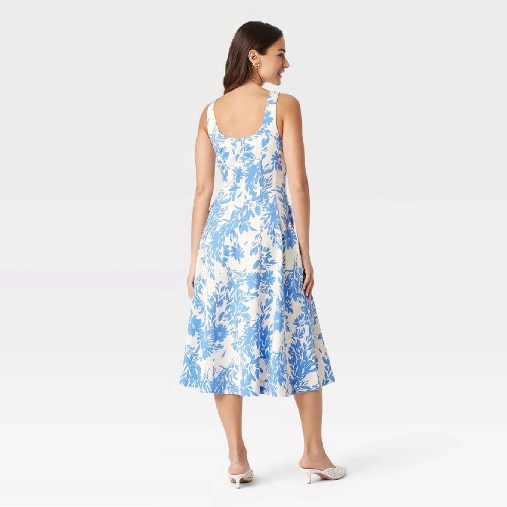 nwt Size 22 “A New Day” Women's Corset Midi A-Line Floral Dress in BLUE + WHITE - Picture 2 of 4